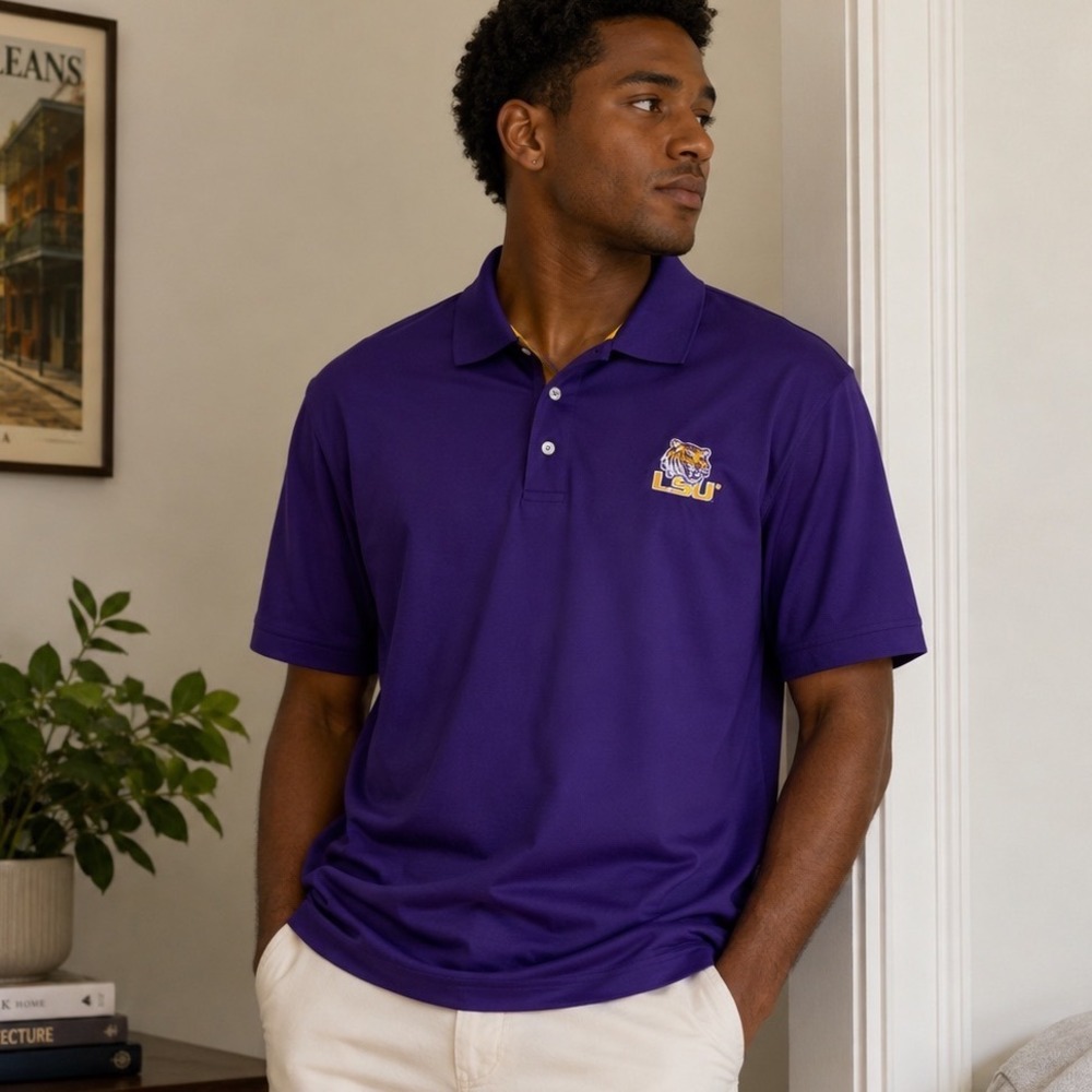 ProEdge LSU Tigers Polo Shirt Men's 2XL Purple Yellow Embroidered Logo